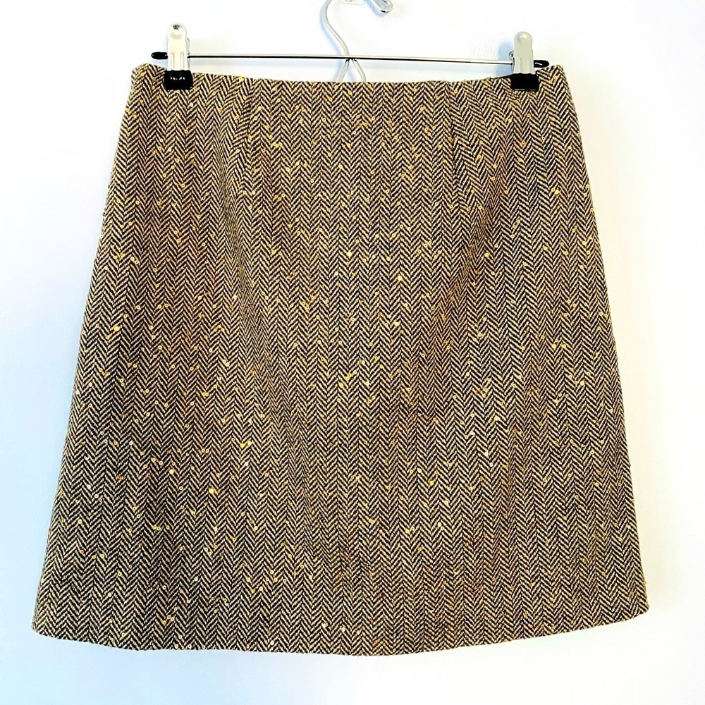 NWT Loft Size 2 Tweed Wool Blend A Line Sequin Herringbone Mini Skirt